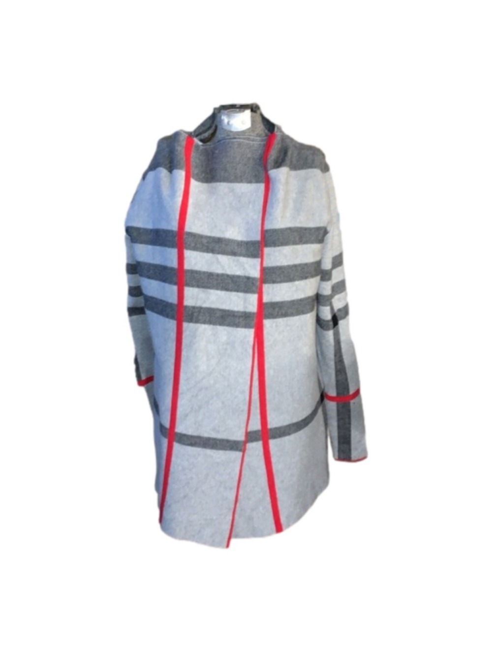 Alison Sheri plaid grey, red and black shacket/shardigan cardigan small - Picture 1 of 12